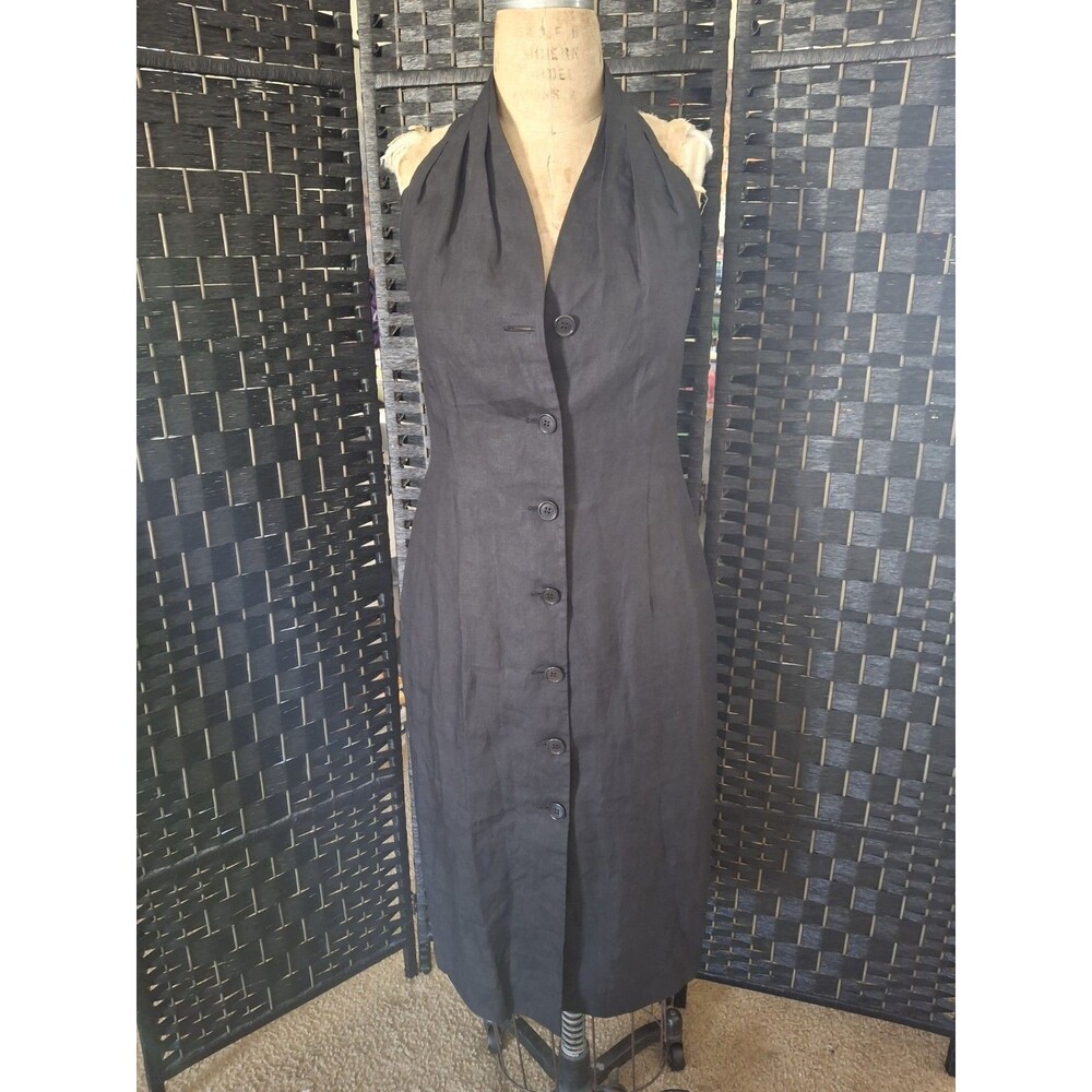 Victor Victoria Halter Dress Black Linen 42 Medium Coastal Chic Boho Minimalist